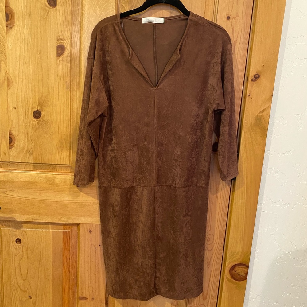 Faux Suede tunic dress brown